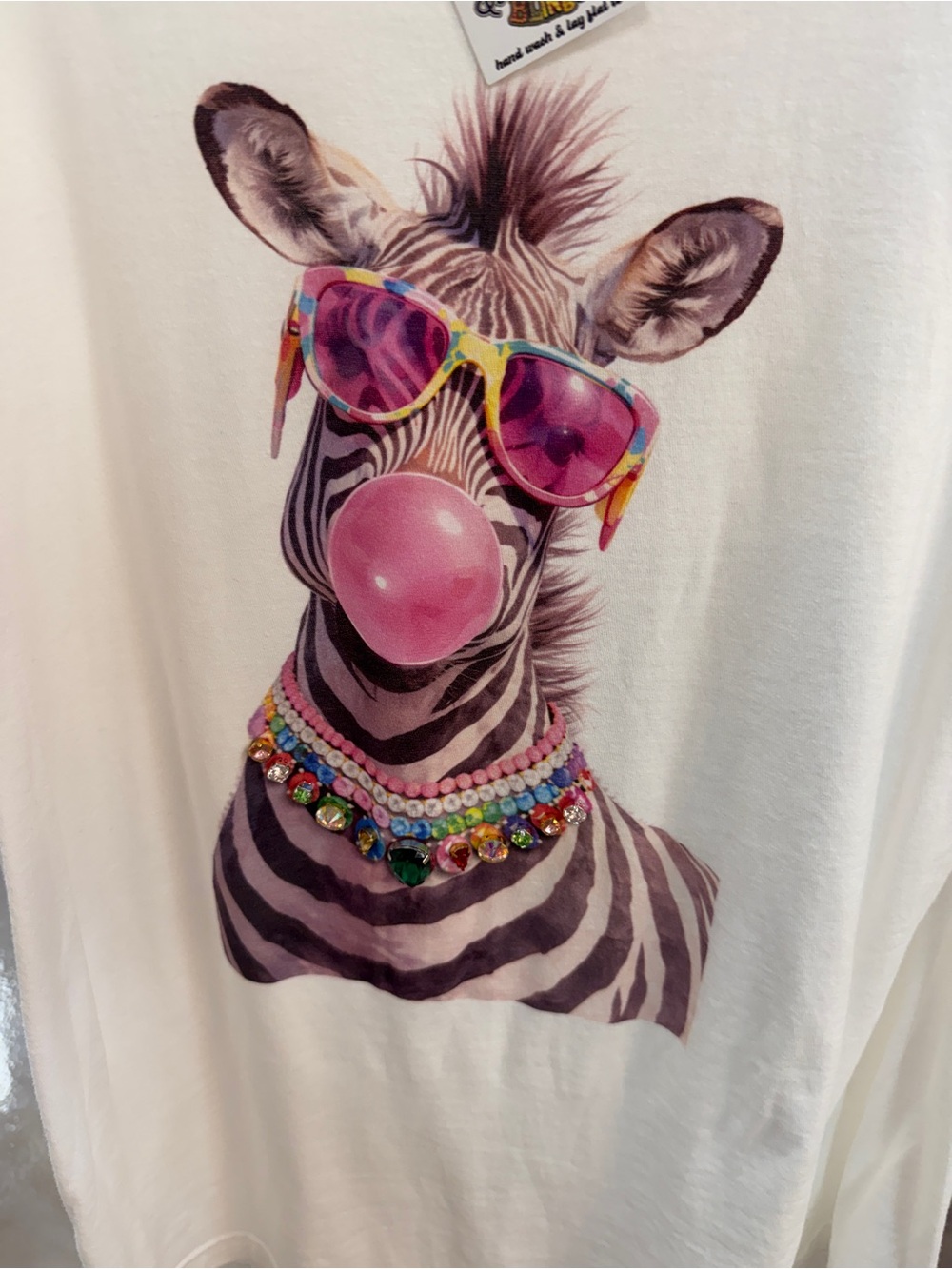 Tultex White Short Sleeve Tee with Colorful Zebra Graphic